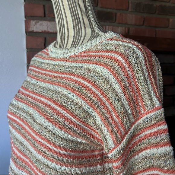 Rebecca Taylor La Vie Striped Metallic Short Sleeve Sweater in Orange Gold Sz S - Picture 7 of 9